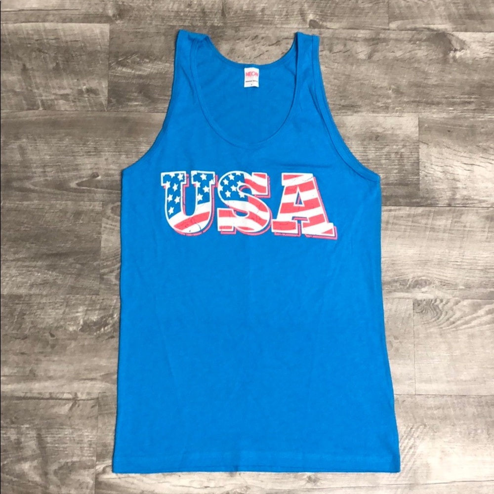 NWOT American Apparel Neon Fifty Fifty USA Tank